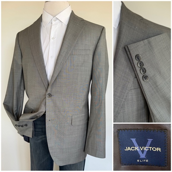 Jack Victor Mens Blazer Sport Coat Two Button Casual Jacket 44L Wool Suits